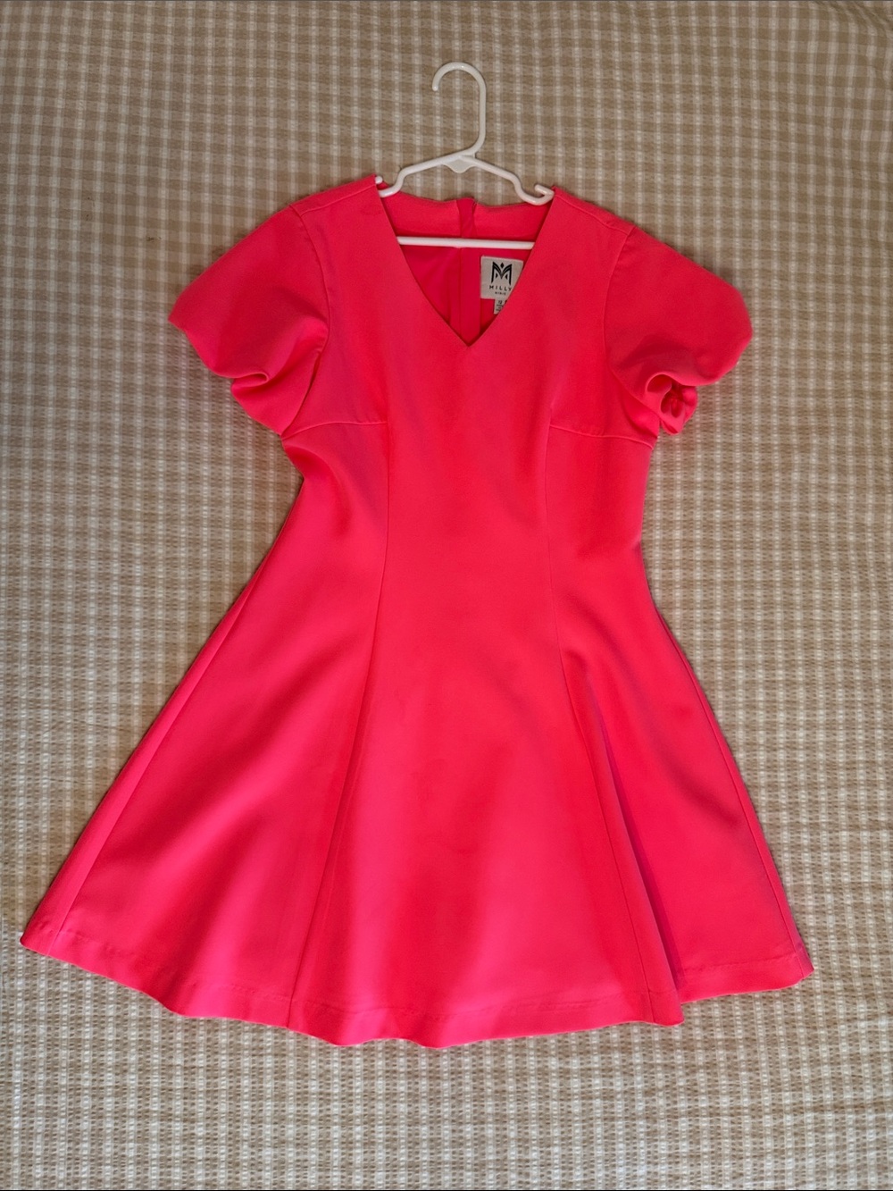 Milly Minis Hot Pink Fit-and-Flare Dress with Puff Sleeves